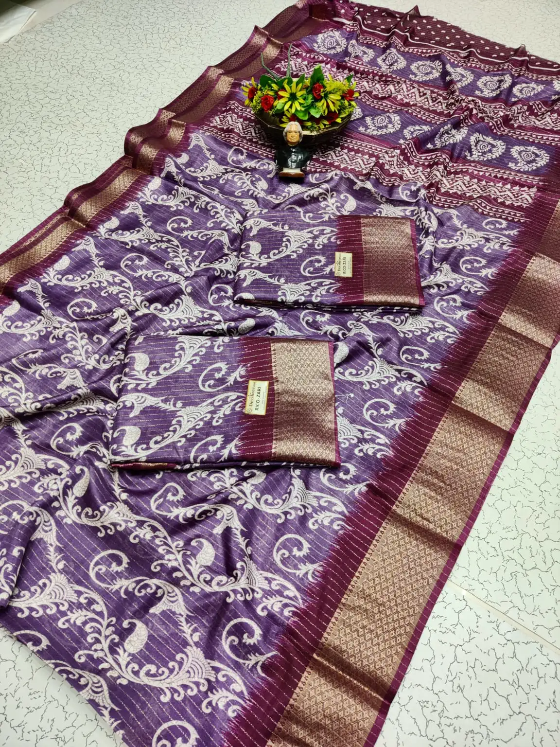 Cream Paisley Scroll Jaal Print Zari Semi Silk Saree
